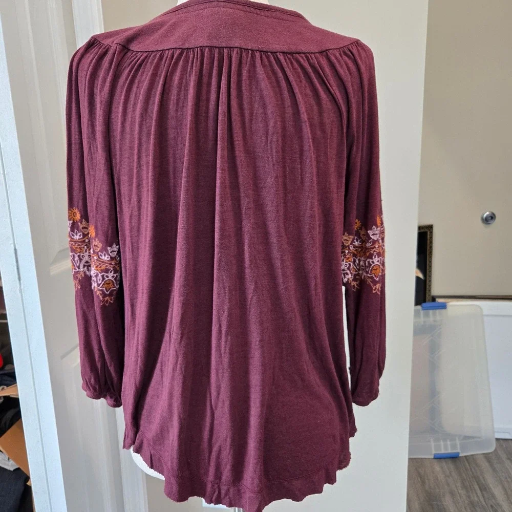 Womens M Embroidered Cottagecore Boho Prairie‎ Raw Hem  Hippie Festival Shirt - Picture 8 of 11